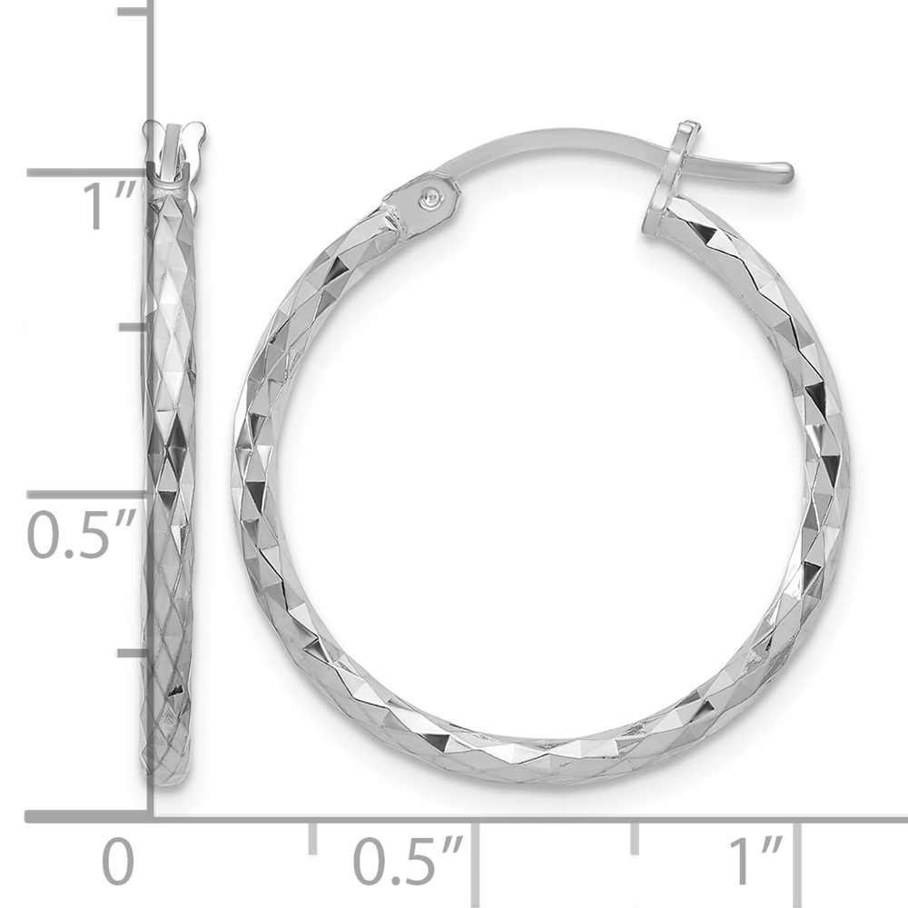 Sterling Silver Rhodium-plated 2mm Diamond Cut Hoop Earrings (QE3530)