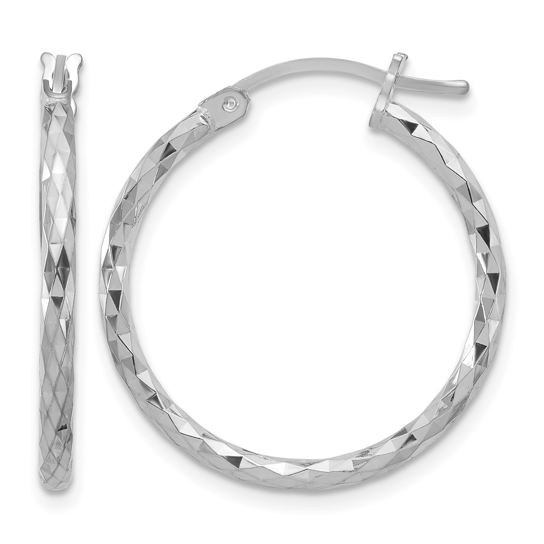 Sterling Silver Rhodium-plated 2mm Diamond Cut Hoop Earrings (QE3530)
