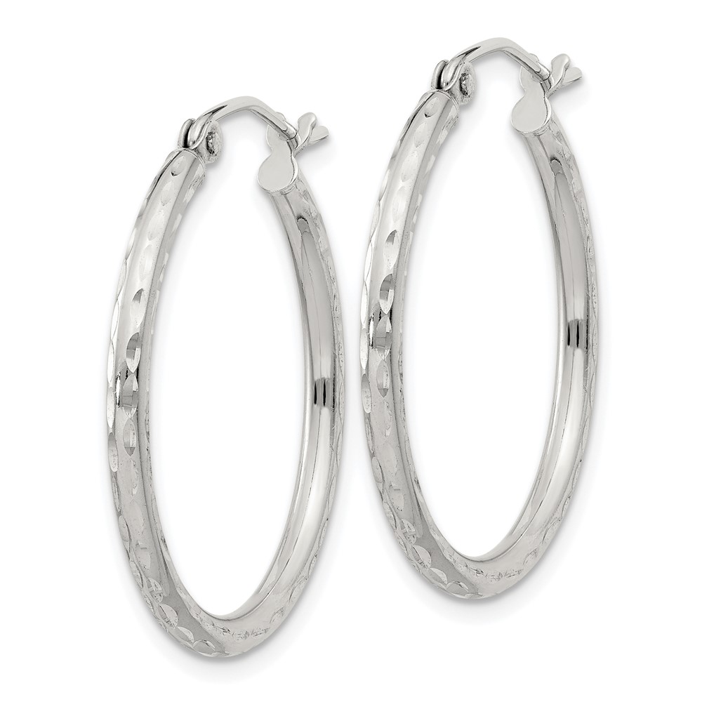 Sterling Silver 2mm Diamond Cut Hoop Earrings (QE3530SP)
