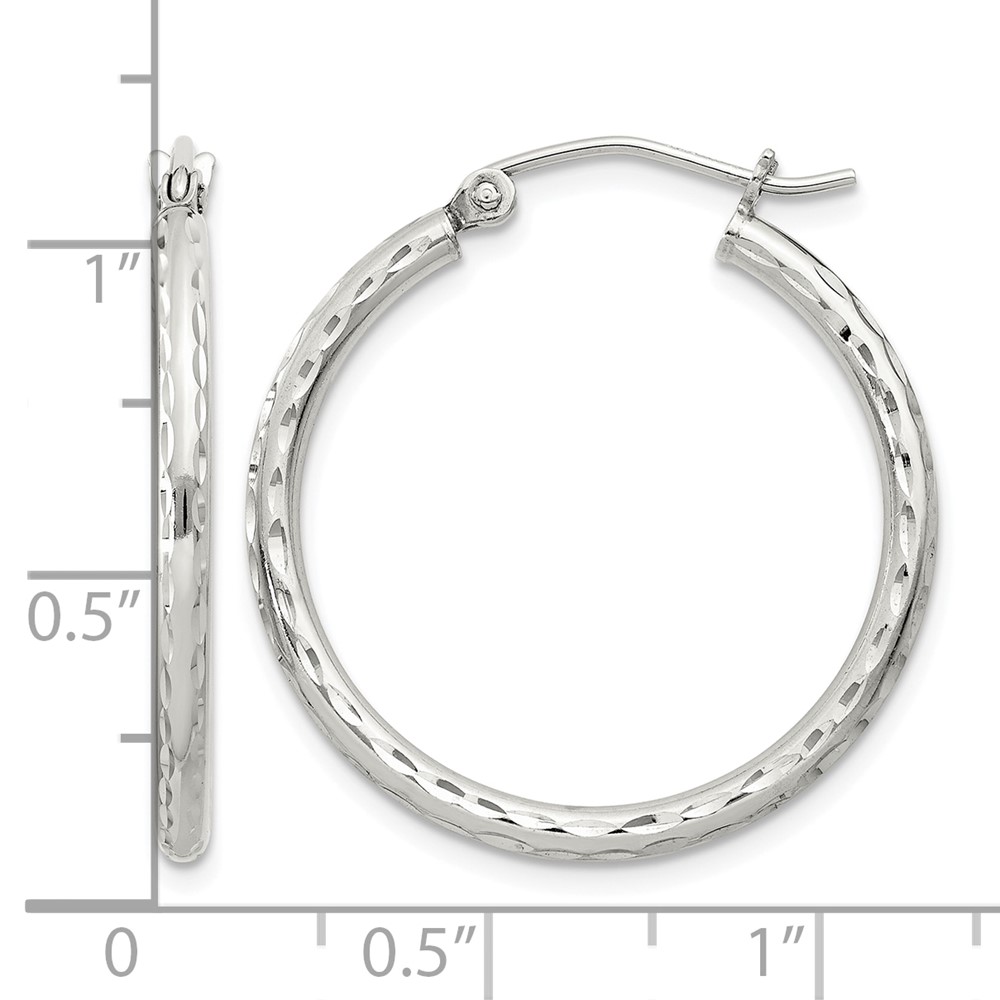 Sterling Silver 2mm Diamond Cut Hoop Earrings (QE3530SP)
