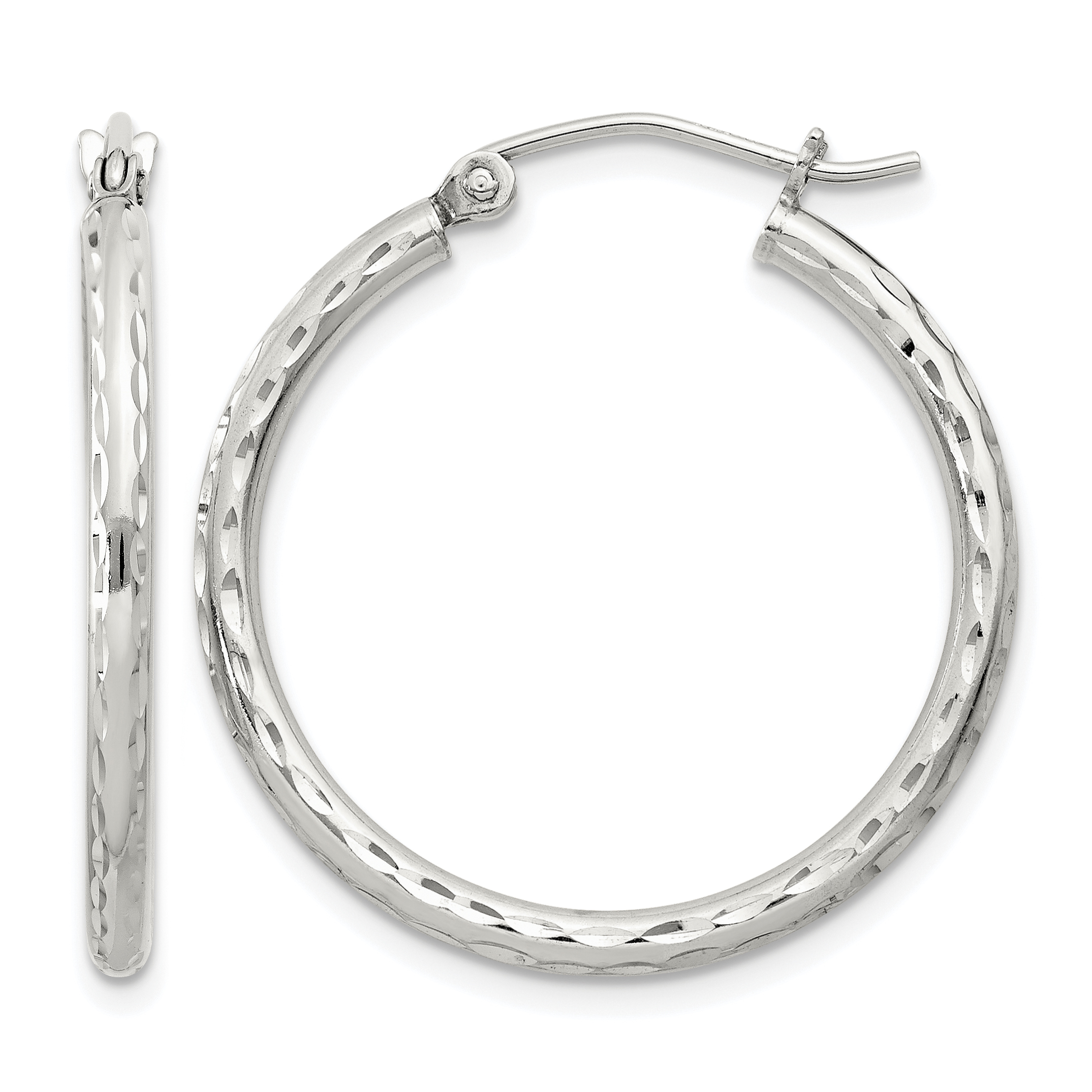 Sterling Silver 2mm Diamond Cut Hoop Earrings (QE3530SP)