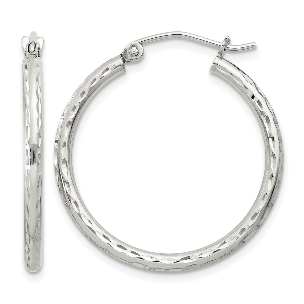 Sterling Silver 2mm Diamond Cut Hoop Earrings (QE3530SP)
