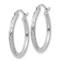 Sterling Silver Rhodium-plated 2mm Diamond Cut Hoop Earrings view 2