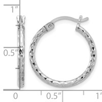 Sterling Silver Rhodium-plated 2mm Diamond Cut Hoop Earrings view 4