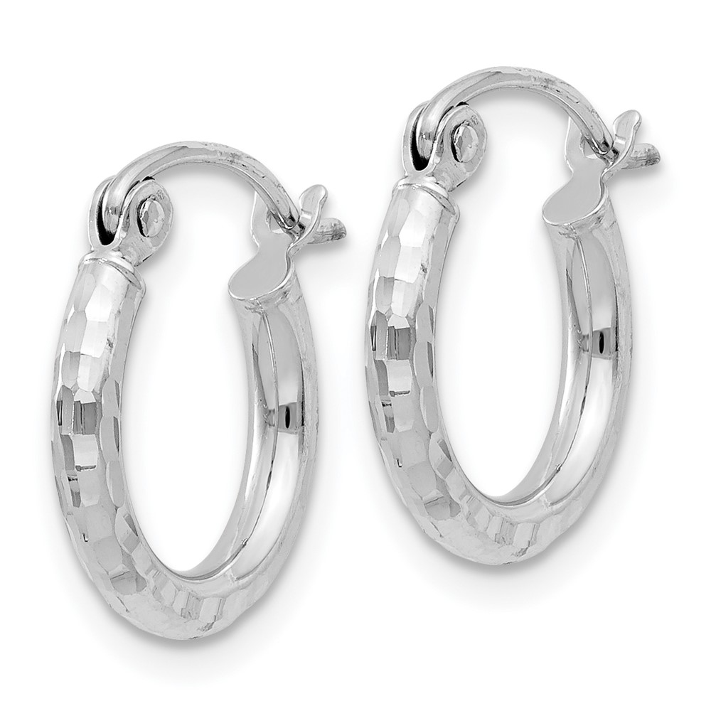 Sterling Silver Rhodium-plated 2mm Diamond Cut Hoop Earrings (QE3532)