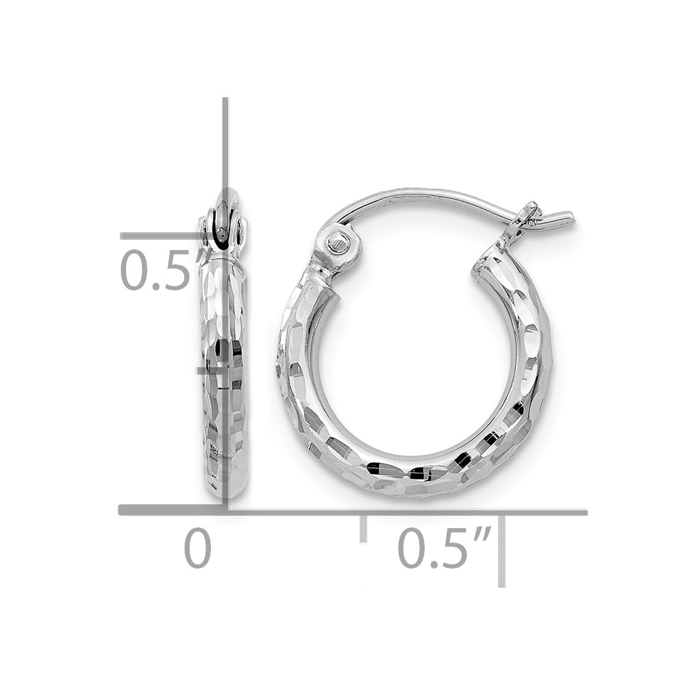 Sterling Silver Rhodium-plated 2mm Diamond Cut Hoop Earrings (QE3532)