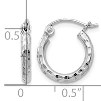 Sterling Silver Rhodium-plated 2mm Diamond Cut Hoop Earrings view 4