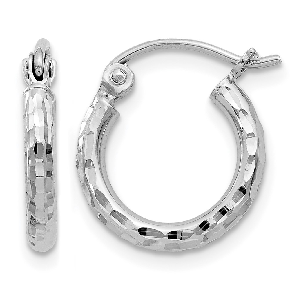 Sterling Silver Rhodium-plated 2mm Diamond Cut Hoop Earrings (QE3532)