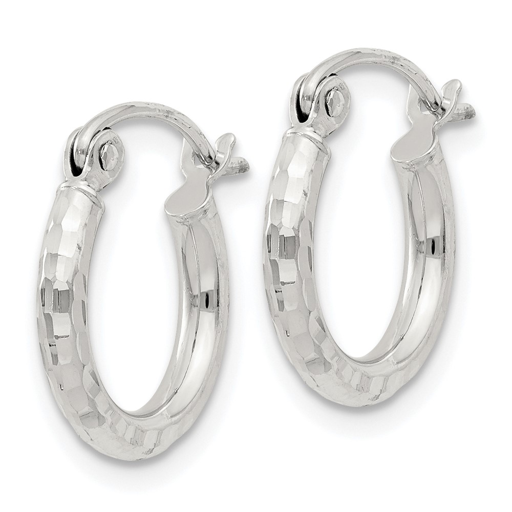 Sterling Silver 2mm Diamond Cut Hoop Earrings (QE3532SP)