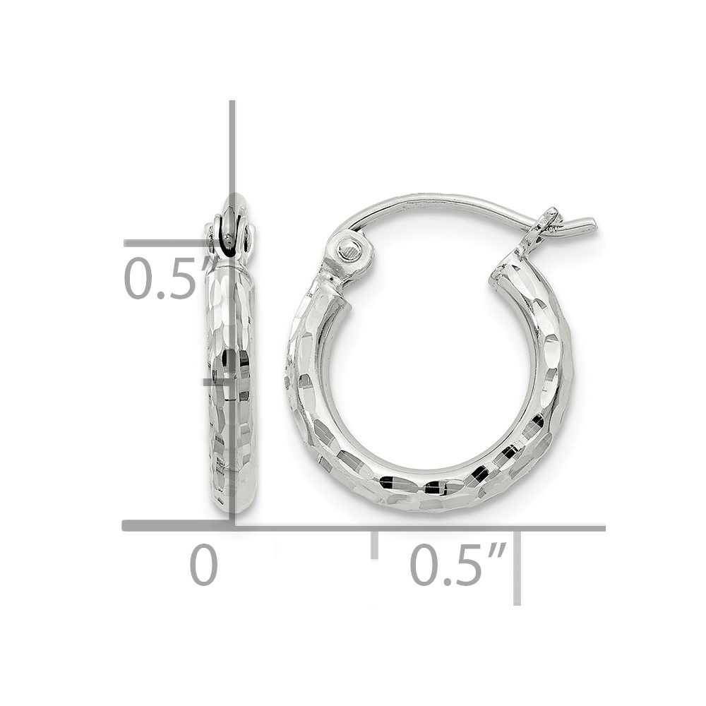 Sterling Silver 2mm Diamond Cut Hoop Earrings (QE3532SP)
