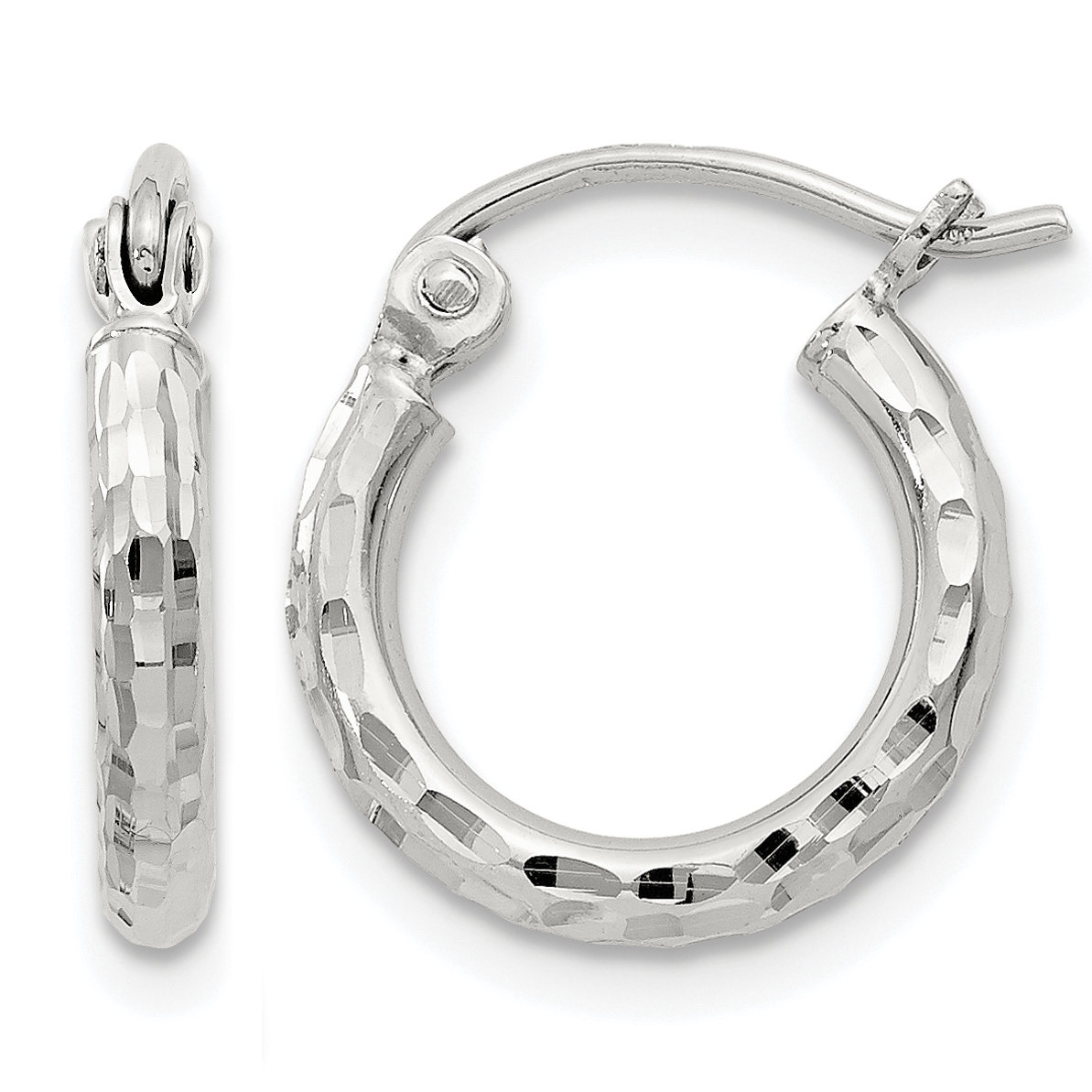 Sterling Silver 2mm Diamond Cut Hoop Earrings (QE3532SP)