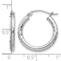 Sterling Silver Rhodium-plated 2.5mm Diamond-cut Hoop Earrings view 4