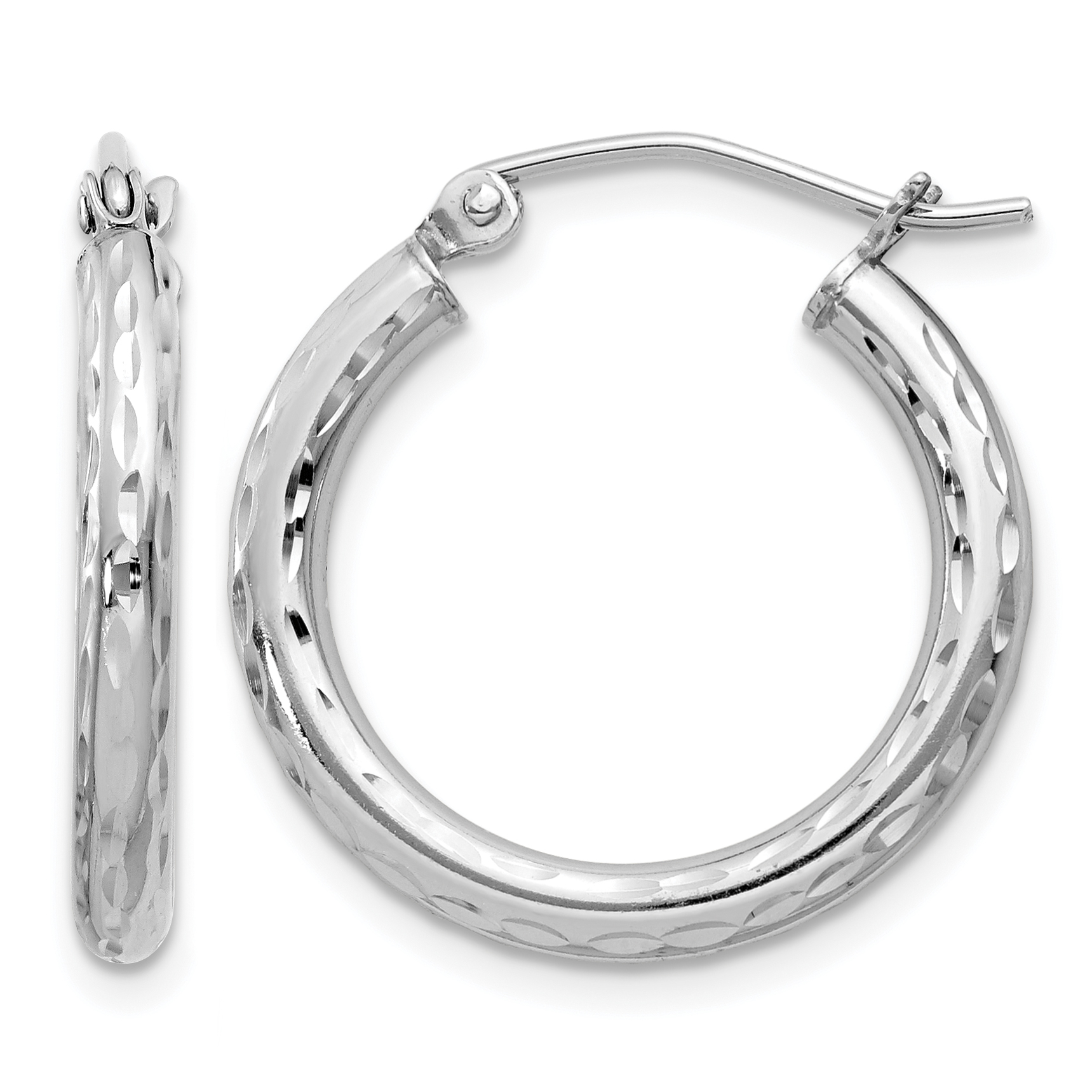 Sterling Silver Rhodium-plated 2.5mm Diamond-cut Hoop Earrings (QE3533)