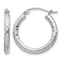 Sterling Silver Rhodium-plated 2.5mm Diamond-cut Hoop Earrings view 1