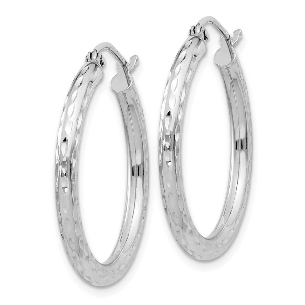 Sterling Silver Rhodium-plated 2.5mm Diamond-cut Hoop Earrings (QE3534)