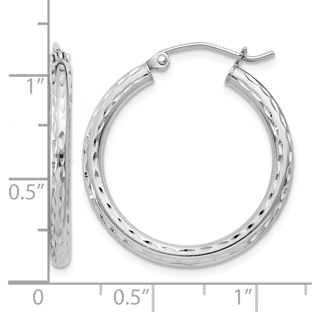 Sterling Silver Rhodium-plated 2.5mm Diamond-cut Hoop Earrings (QE3534)
