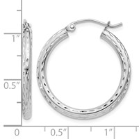 Sterling Silver Rhodium-plated 2.5mm Diamond-cut Hoop Earrings view 4