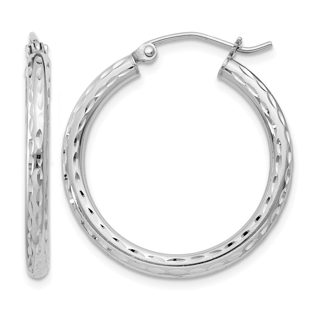 Sterling Silver Rhodium-plated 2.5mm Diamond-cut Hoop Earrings (QE3534)