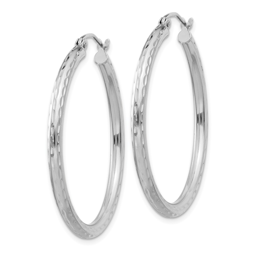 Sterling Silver Rhodium-plated 2.5mm Diamond-cut Hoop Earrings (QE3535)