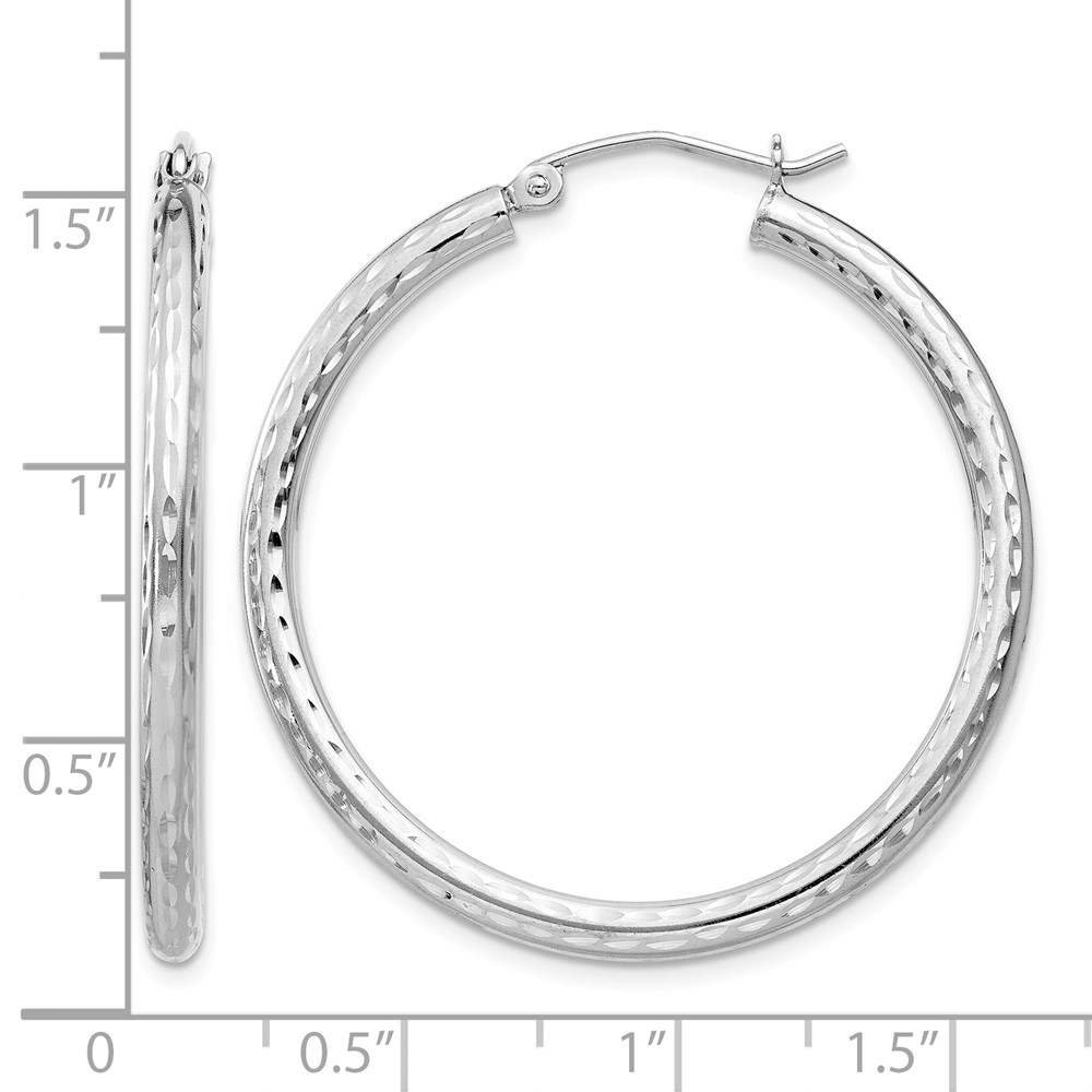 Sterling Silver Rhodium-plated 2.5mm Diamond-cut Hoop Earrings (QE3535)