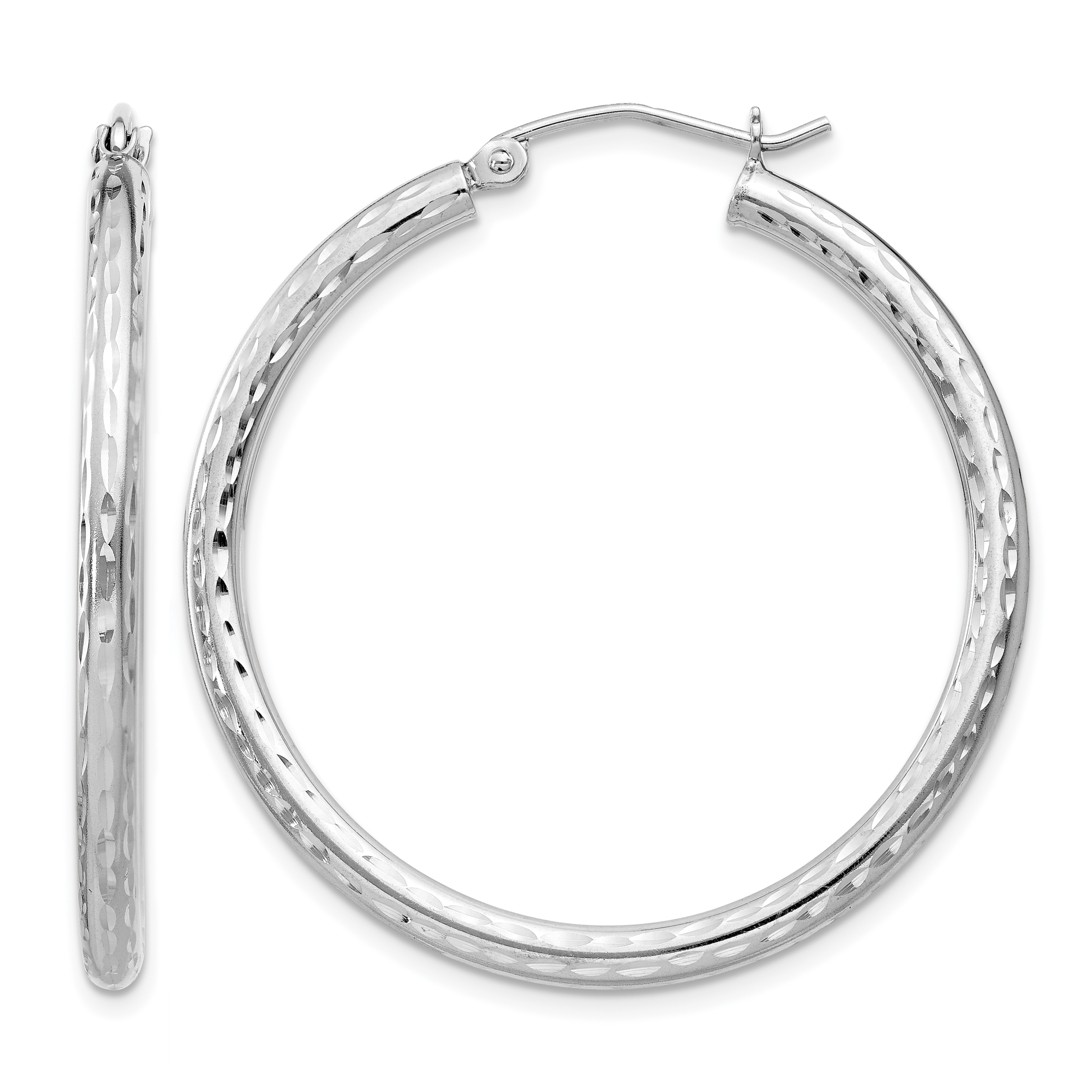 Sterling Silver Rhodium-plated 2.5mm Diamond-cut Hoop Earrings (QE3535)