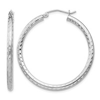 Sterling Silver Rhodium-plated 2.5mm Diamond-cut Hoop Earrings view 1