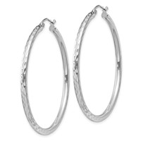 Sterling Silver Rhodium-plated 2.5mm Diamond-cut Hoop Earrings view 2