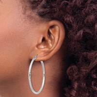 Sterling Silver Rhodium-plated 2.5mm Diamond-cut Hoop Earrings view 3