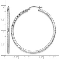 Sterling Silver Rhodium-plated 2.5mm Diamond-cut Hoop Earrings view 4