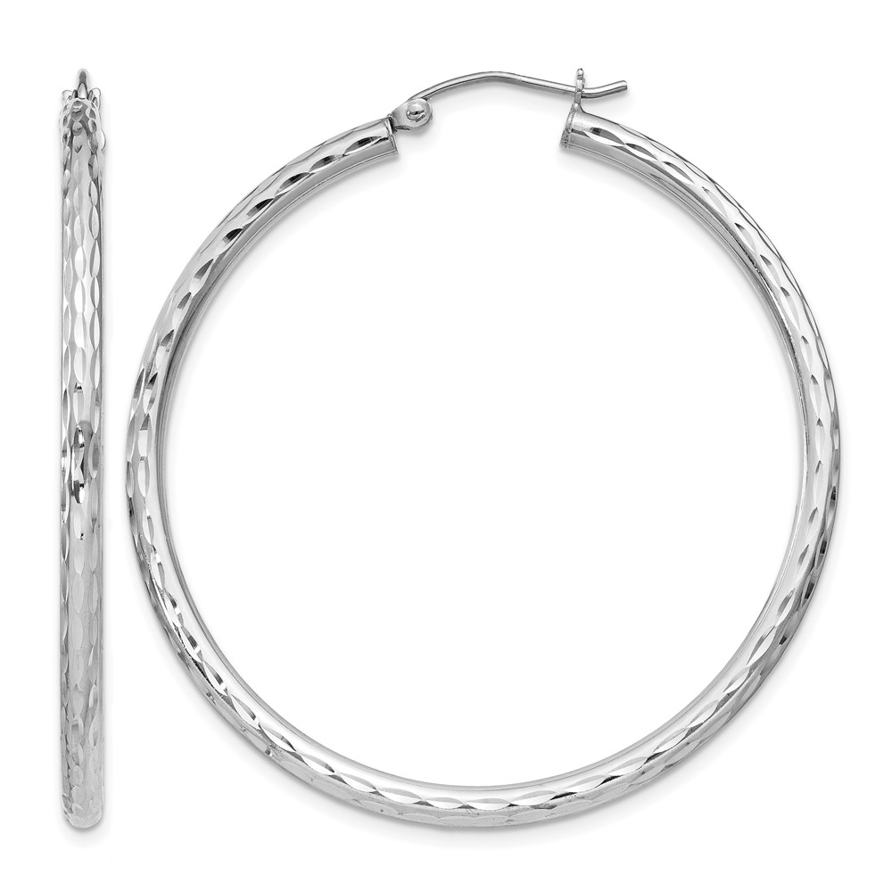 Sterling Silver Rhodium-plated 2.5mm Diamond-cut Hoop Earrings (QE3536)