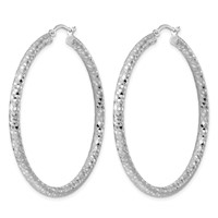 Sterling Silver Rhodium-plated 3.00mm Diamond-cut Hoop Earrings view 2
