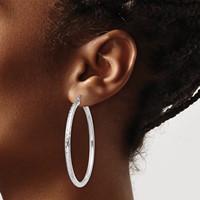 Sterling Silver Rhodium-plated 3.00mm Diamond-cut Hoop Earrings view 3
