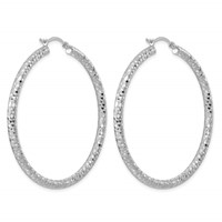 Sterling Silver Rhodium-plated 3.00mm Diamond-cut Hoop Earrings view 4