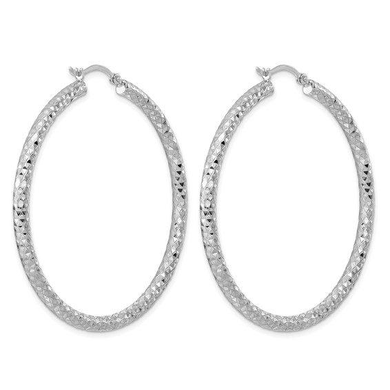 Sterling Silver 3.0mm Diamond-cut Hoop Earrings
