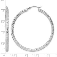 Sterling Silver Rhodium-plated 3.00mm Diamond-cut Hoop Earrings view 5