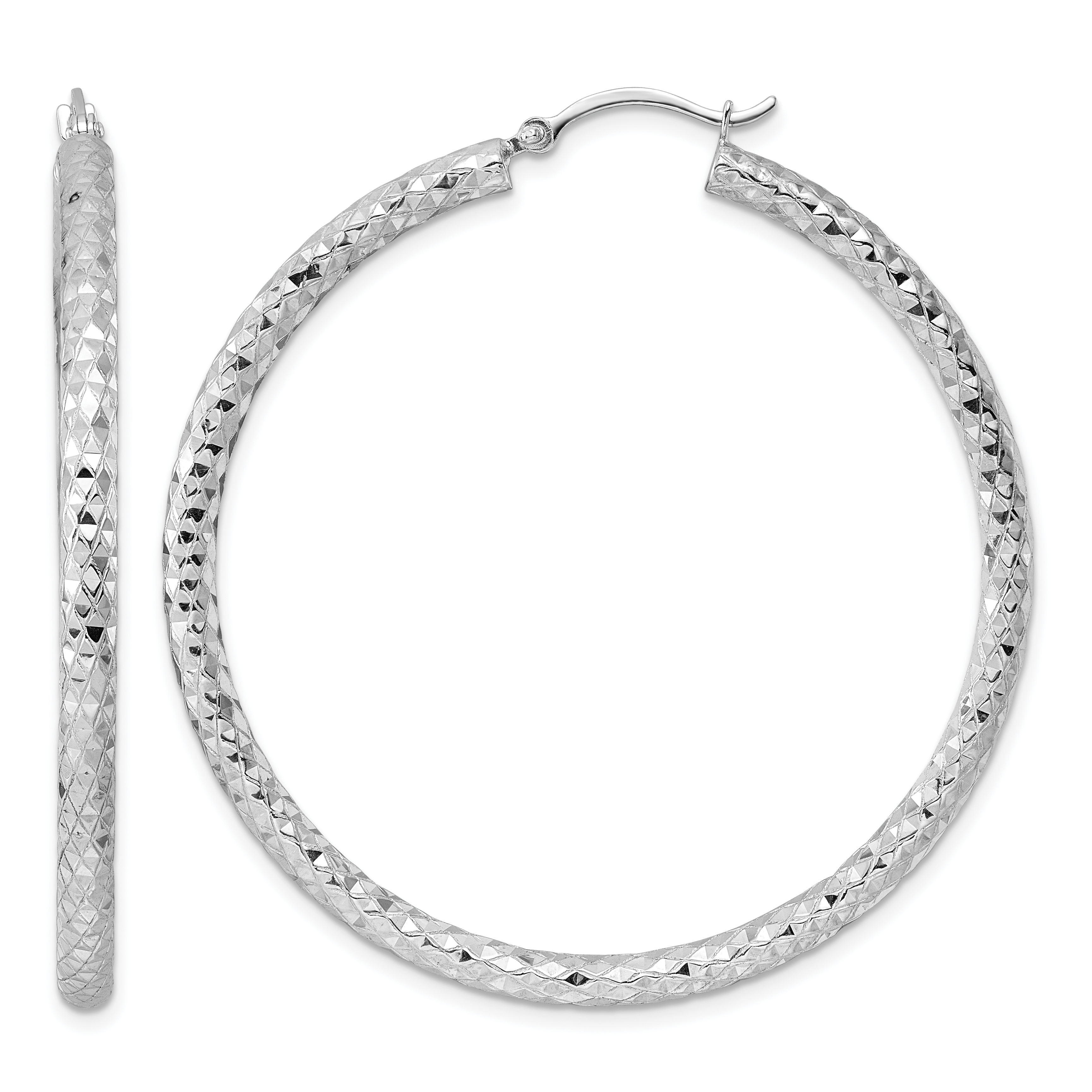 Sterling Silver Rhodium-plated 3.00mm Diamond-cut Hoop Earrings (QE3538)