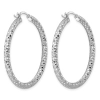Sterling Silver Rhodium-plated 3.00mm Diamond-cut Hoop Earrings view 4