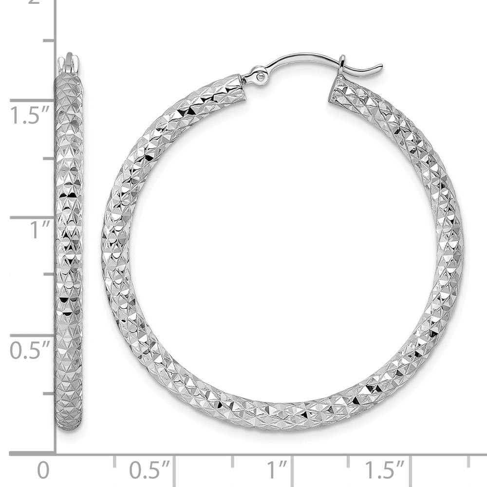 Sterling Silver Rhodium-plated 3.00mm Diamond-cut Hoop Earrings (QE3539)