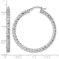 Sterling Silver Rhodium-plated 3.00mm Diamond-cut Hoop Earrings view 5