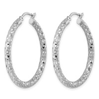 Sterling Silver Rhodium-plated 3.00mm Diamond-cut Hoop Earrings view 2