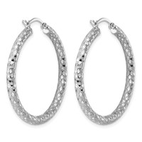 Sterling Silver Rhodium-plated 3.00mm Diamond-cut Hoop Earrings view 4
