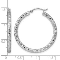 Sterling Silver Rhodium-plated 3.00mm Diamond-cut Hoop Earrings view 5
