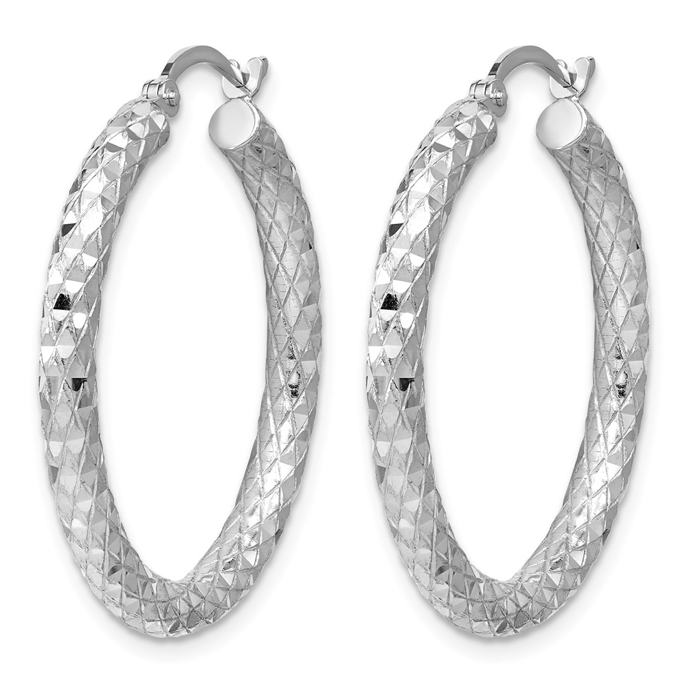 Sterling Silver Rhodium-plated 3.00mm Diamond-cut Hoop Earrings (QE3541)