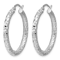 Sterling Silver Rhodium-plated 3.00mm Diamond-cut Hoop Earrings view 2