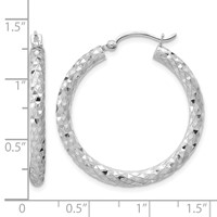 Sterling Silver Rhodium-plated 3.00mm Diamond-cut Hoop Earrings view 4