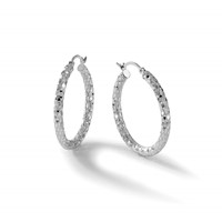 Sterling Silver Rhodium-plated 3.00mm Diamond-cut Hoop Earrings view 5