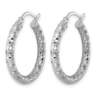 Sterling Silver Rhodium-plated 3.00mm Diamond-cut Hoop Earrings view 2