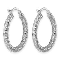 Sterling Silver Rhodium-plated 3.00mm Diamond-cut Hoop Earrings view 4