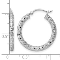 Sterling Silver Rhodium-plated 3.00mm Diamond-cut Hoop Earrings view 5