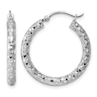 Sterling Silver Rhodium-plated 3.00mm Diamond-cut Hoop Earrings view 1